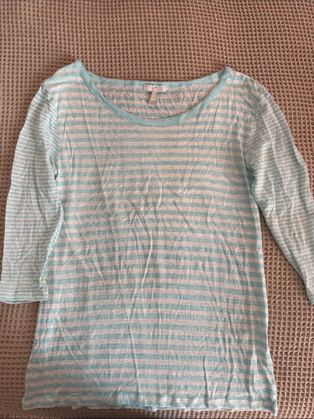 Joie Light Blue and White Striped mid Sleeve Scoop Neck Top